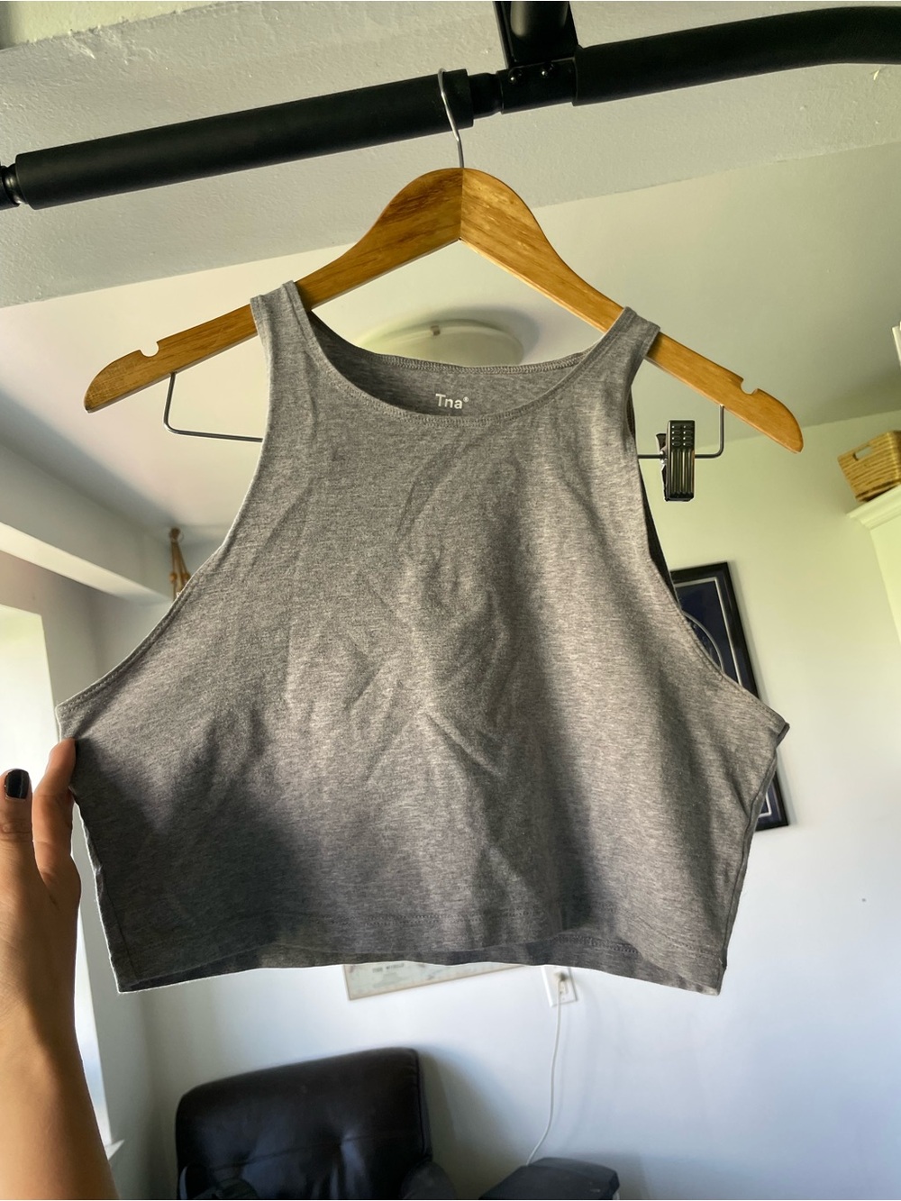 TNA x Aritzia Heather Grey High-Neck Cropped Tank